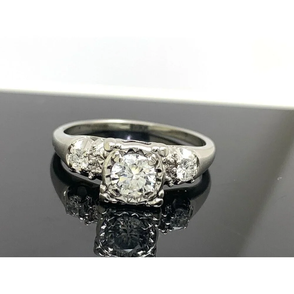 Engagement Ring Diamond 0.50ctw 14k White Gold Round Women's Jewelry Size 8